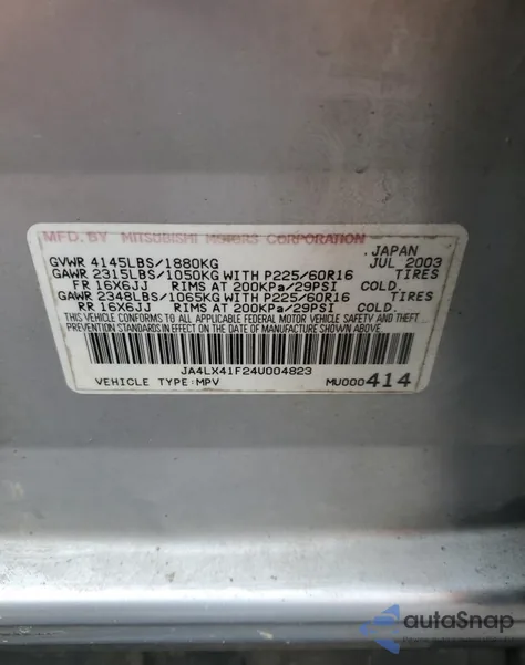 2004 Mitsubishi Outlander Xls from USA, damaged, VIN JA4LX41F24U004823